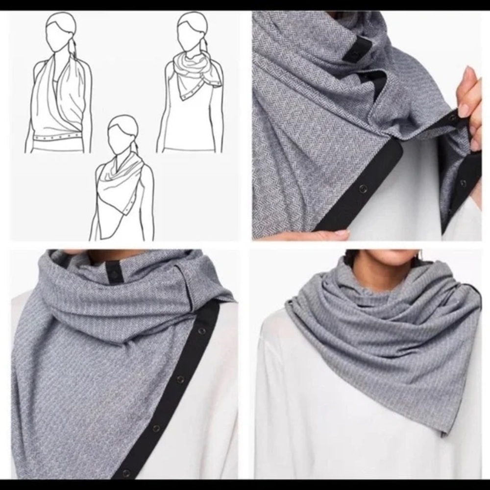 Gray striped and black Lululemon Vinyasa Scarf